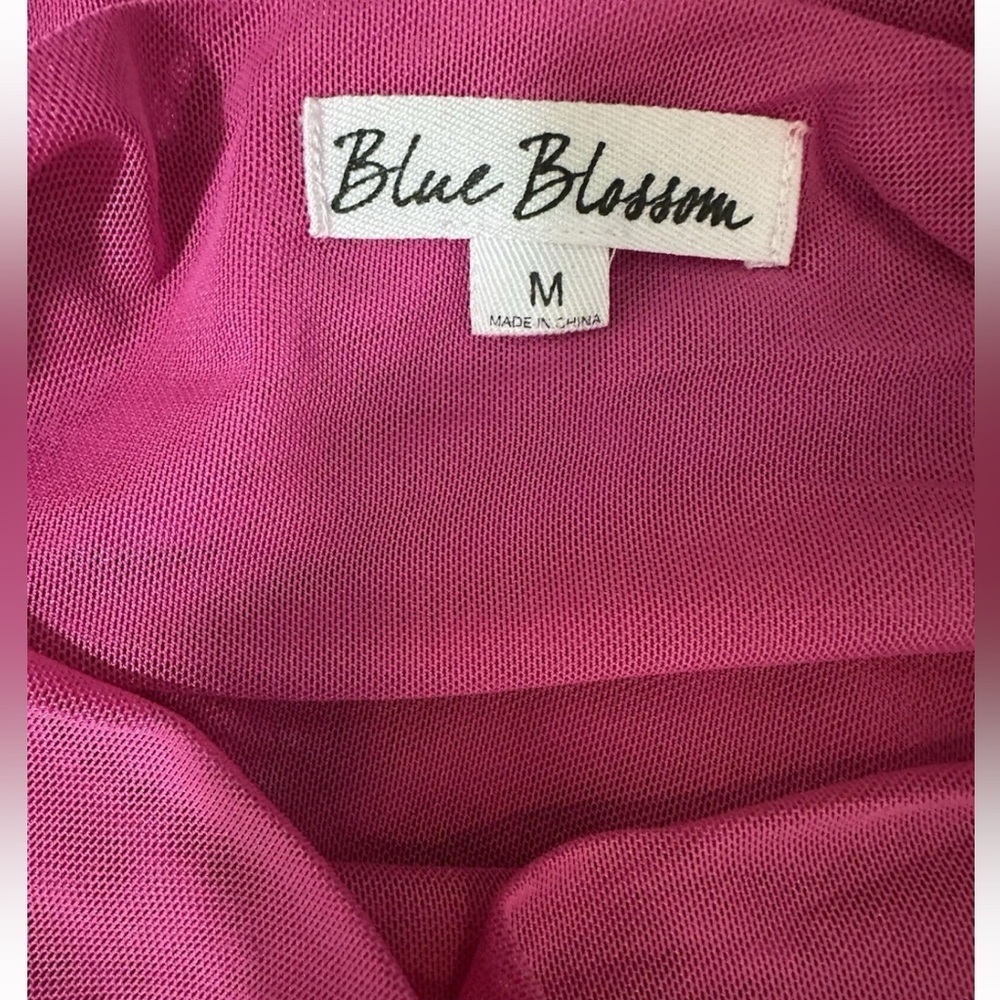 NWT Blue Blossom Sz m Stretch Fuchsia Sheer Ruched Mesh Mini Top Long Sleeve - Picture 6 of 9